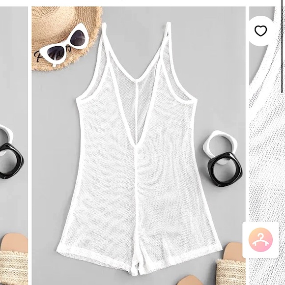Beach Sheer Fishnet Mesh Cami Romper Cover Up - White - Small - NEW - Sold Out - Picture 2 of 4